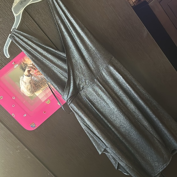 Calvin Klein dress size 12 nice color gun metal black metallic  cleaver cleavage - Picture 10 of 17